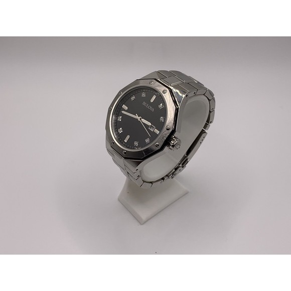 Bulova Men's Quartz Diamond Accent Black Dial Date Display 44mm Watch 98D103 - Picture 3 of 16